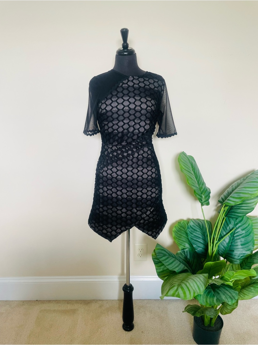 Topshop Black Lace Mesh Mini Dress